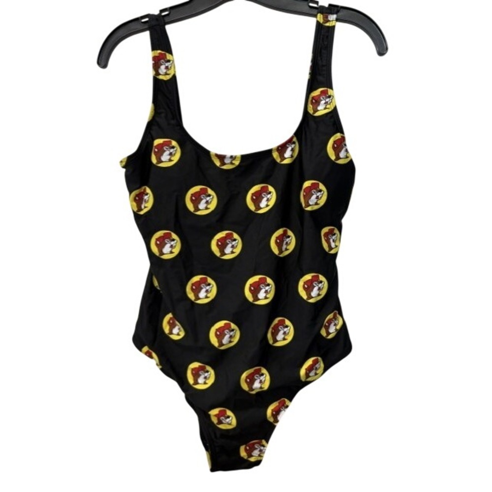 Buc-ee's Womens Logo Print One Piece Swimsuit Black Scoop Neck Size Small